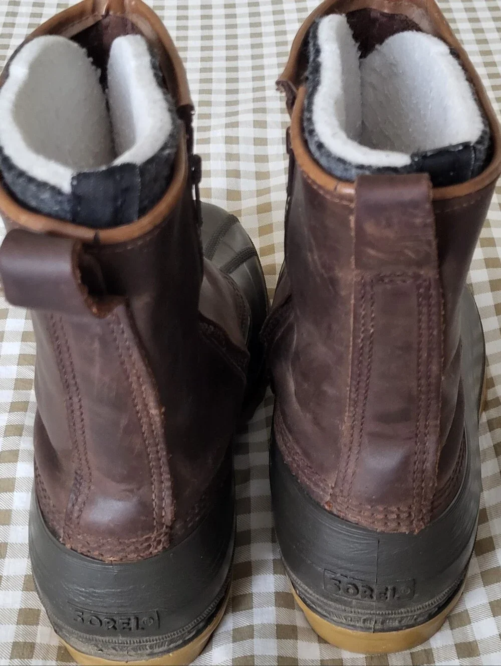 Sorel Brown Leather & Rubber Winter Pull-On Boots, Removable Wool Liner, Sz 10